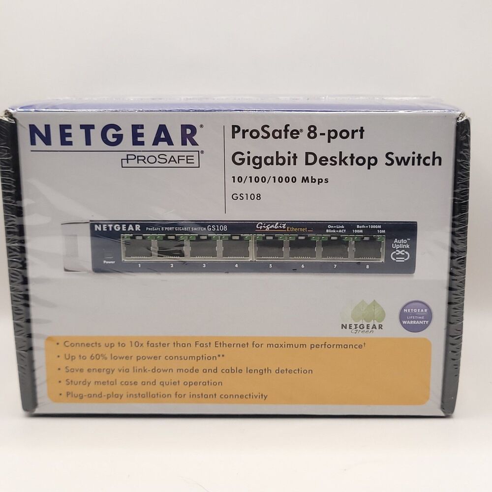 NEW Netgear ProSafe GS108 8-Port Gigabit Desktop Ethernet Switch 10/100/1000